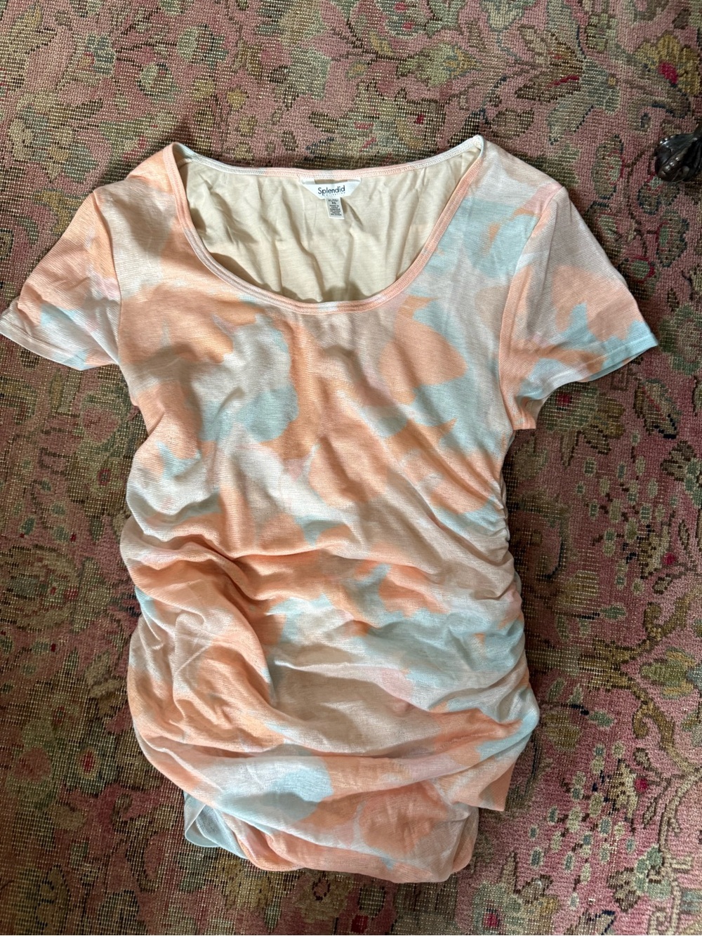 Splendid Scoop Neck Short Sleeve Tee in Peach & Light Blue Wash